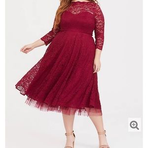 Torrid Special Occasion Red Wine Lace Midi Dress